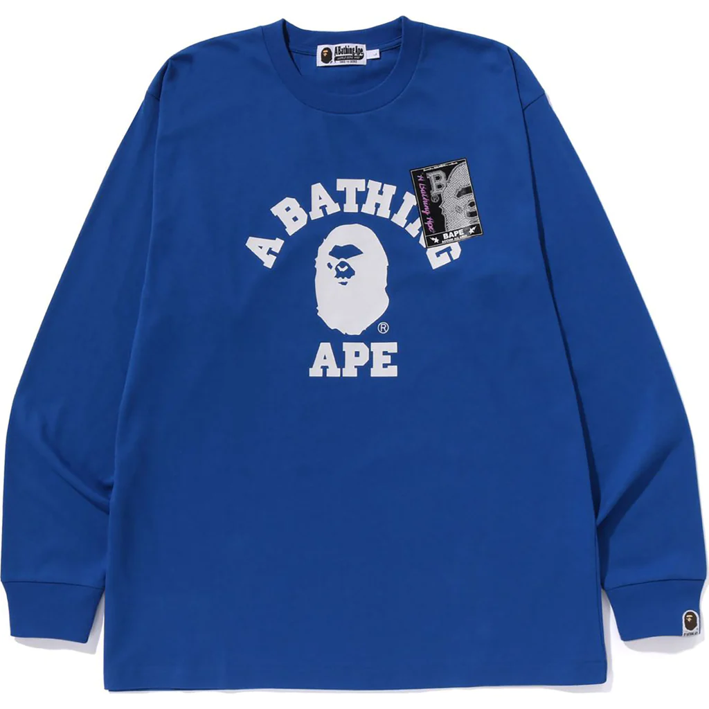 Bape Mad Face College LS Tee Relaxed Fit Blue