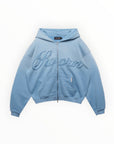 Sworn To Us Script Angel Cropped Zip-Up Hoodie Powder Blue