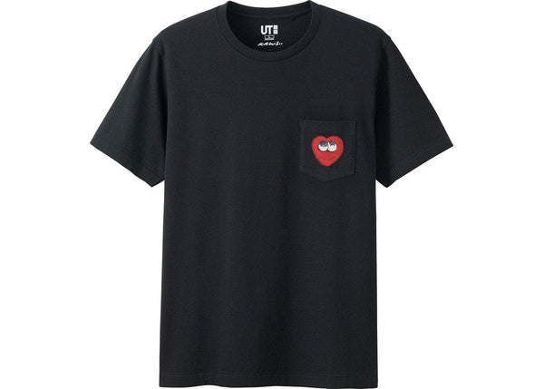 【BEANSTALK】KAWS × UNIQLO ブラックとレッド L KAWS-x-Uniqlo-Heart-Pocket-Tee