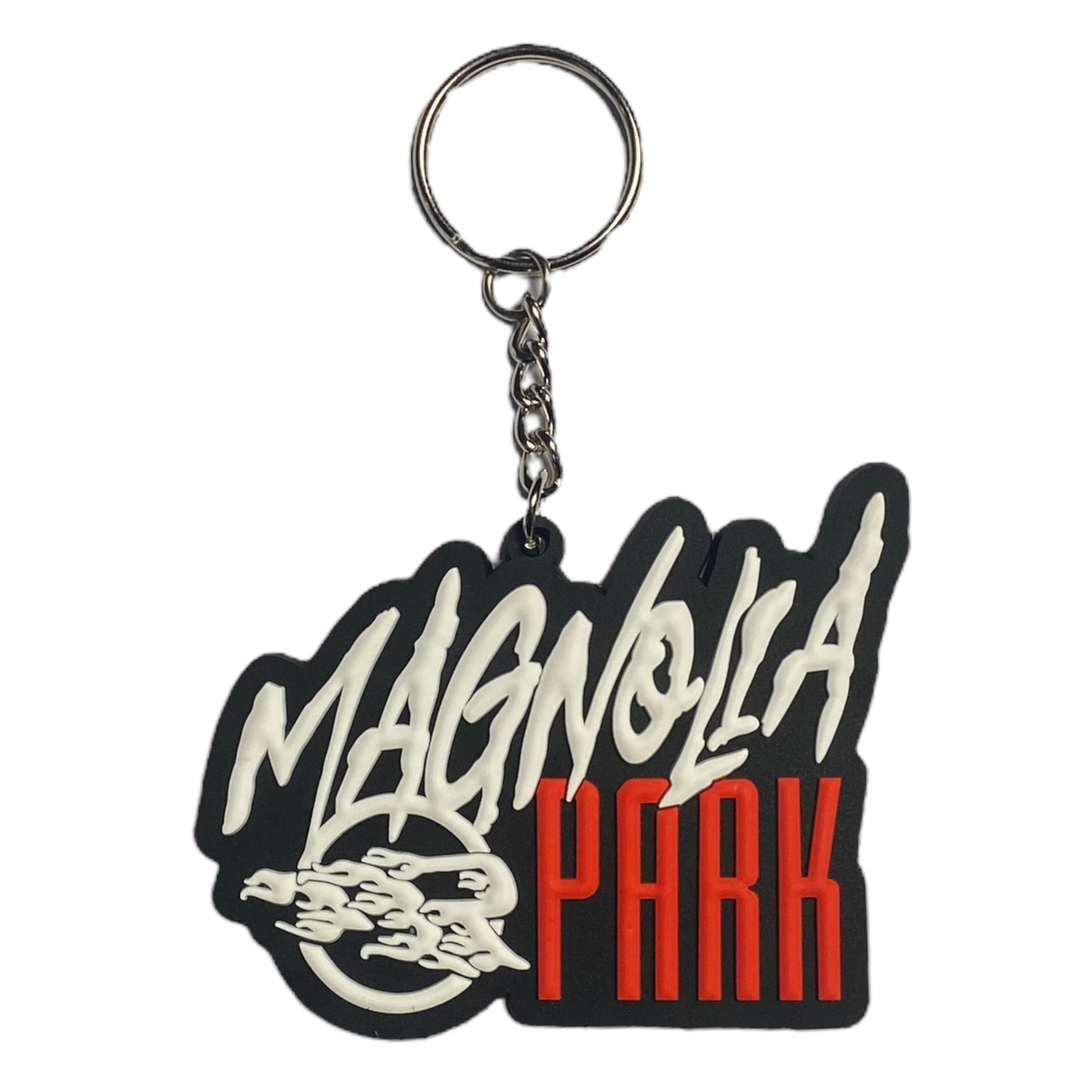 The Magnolia Park Flame Logo Keychain (Black/Red)