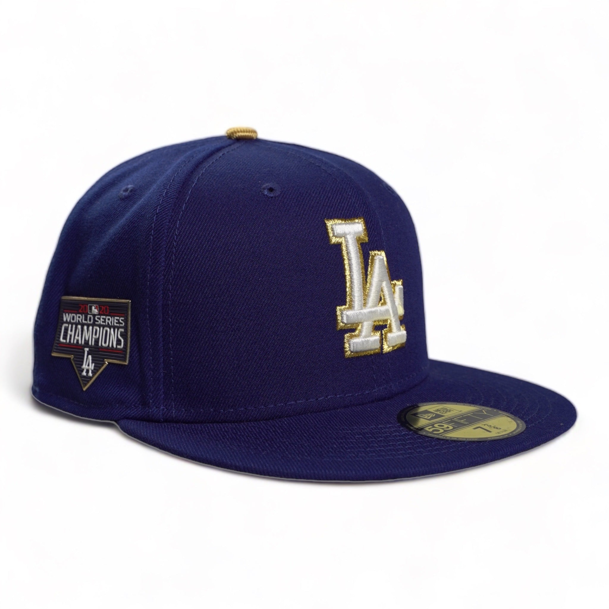 New Era 59Fifty Fitted Los Angeles Dodgers 2020 World Series Champions Rubber Patch (Gold Outline) (Dark Royal)
