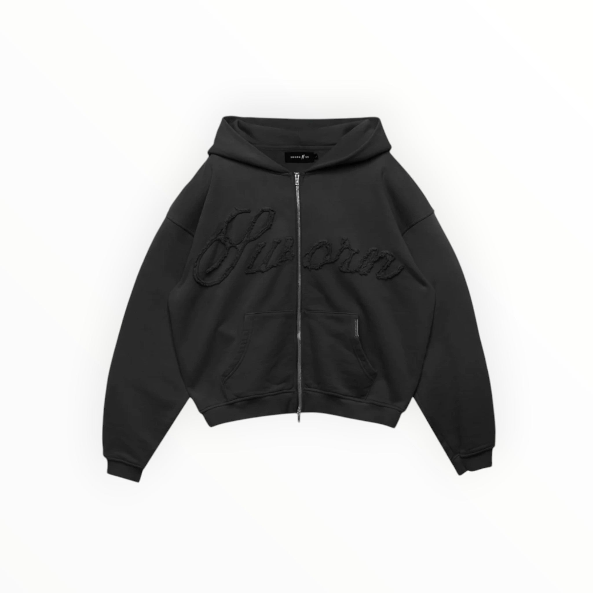 Sworn To Us Script Angel Cropped Zip-Up Hoodie Black – The