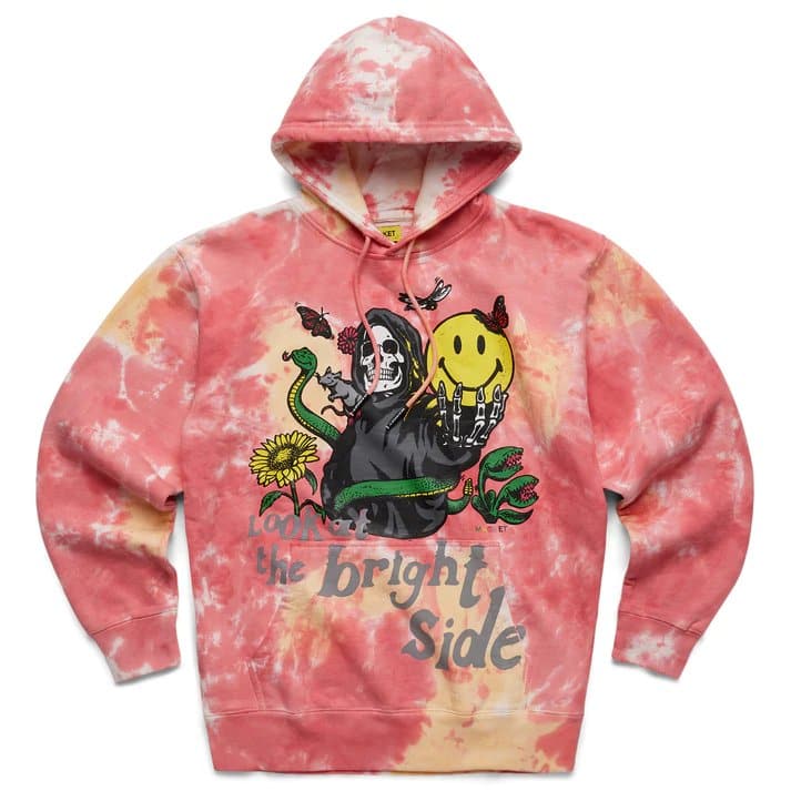MARKET - SMILEY LOOK AT THE BRIGHT SIDE HOODIE (PINK TIE DYE) - The Magnolia Park